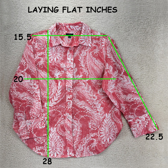 Talbots Linen Boyfriend Shirt M/P Red Paisley Long Sleeve Button Up Collared Top - Picture 4 of 9